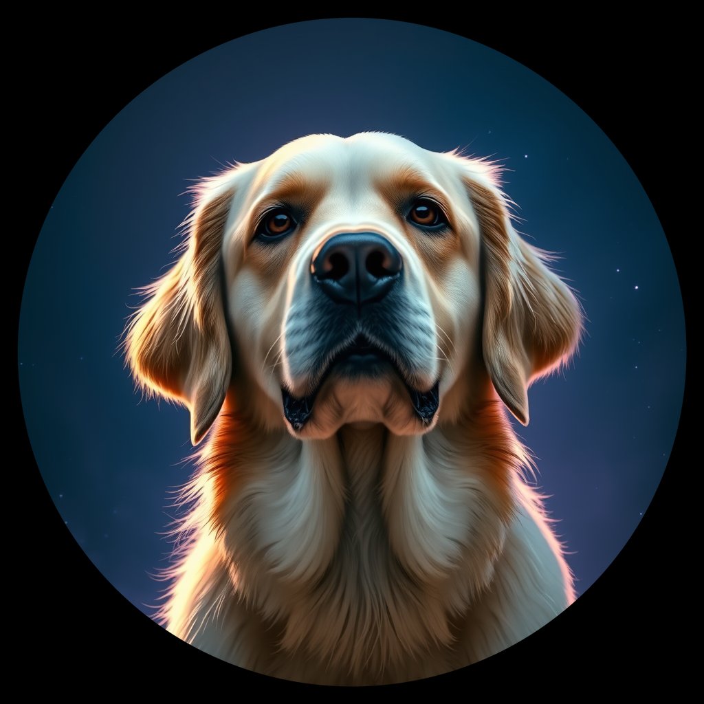 Cosmic medallion portrait of PILOT_grlsGGHFUQII, a Golden Retriever