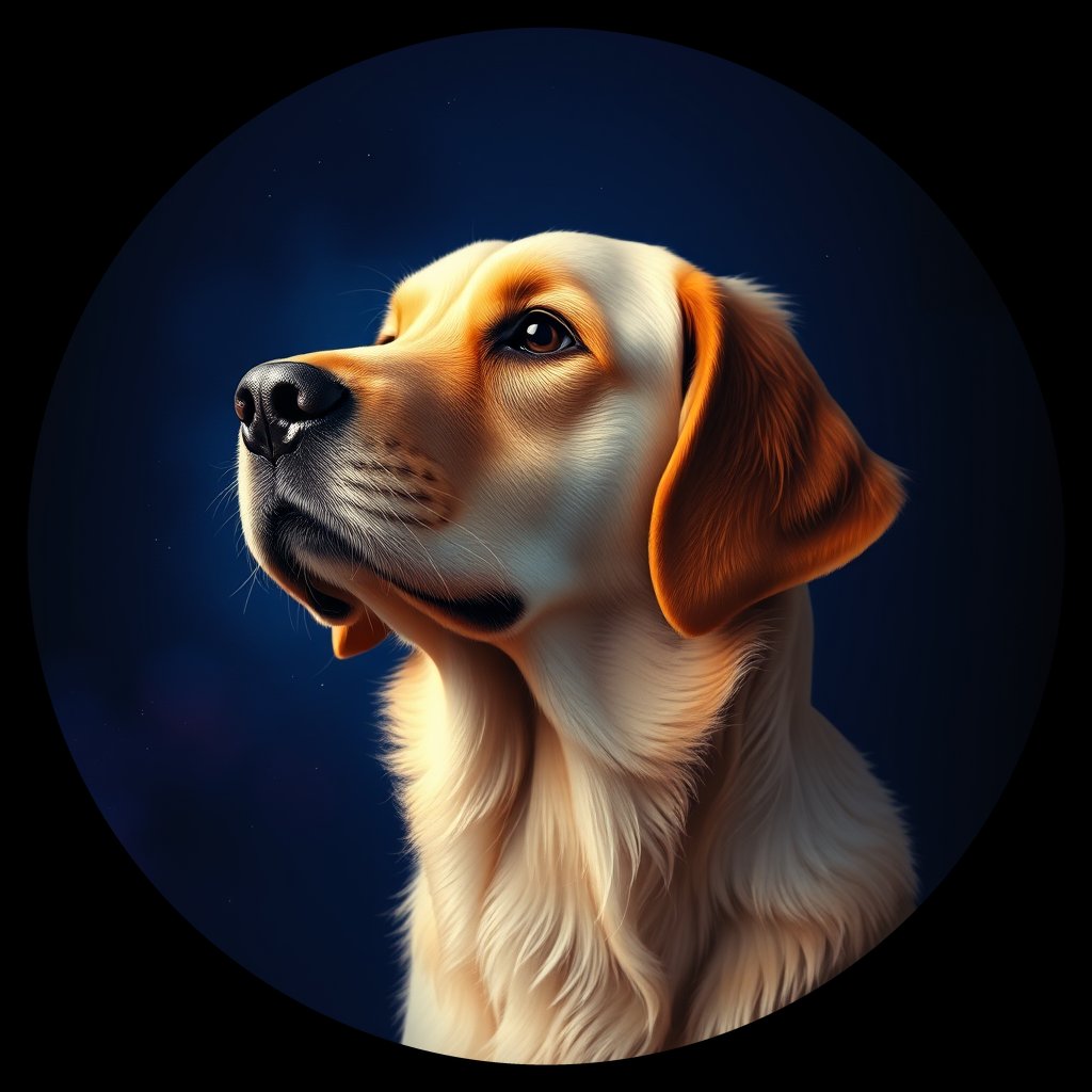 Cosmic medallion portrait of PILOT_grlsHRUPI9FF, a Golden Retriever