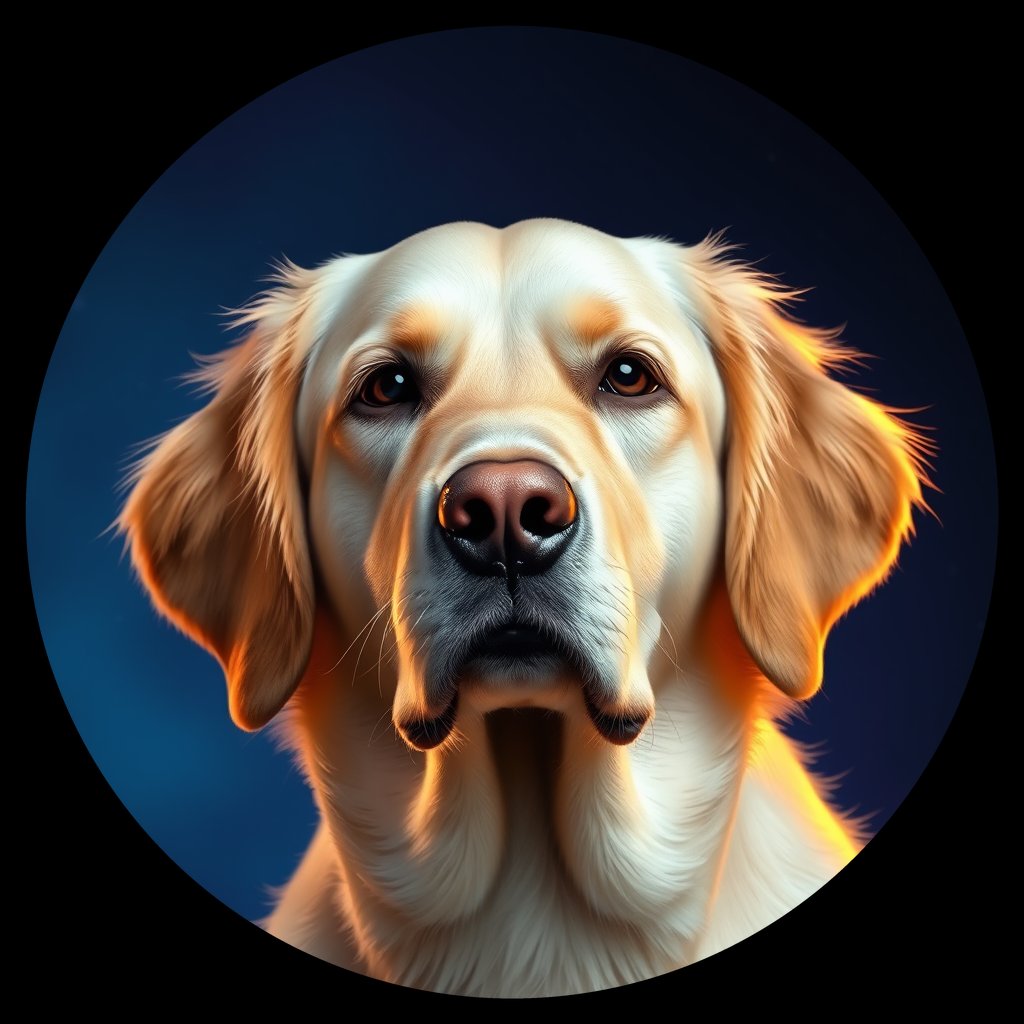 Cosmic medallion portrait of PILOT_grlsIC0ZIROO, a Golden Retriever