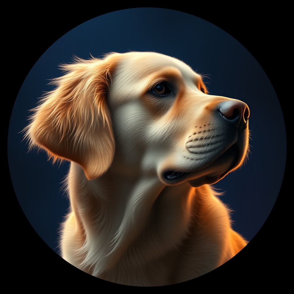 Cosmic medallion portrait of PILOT_grlsLVQBYXX, a Golden Retriever