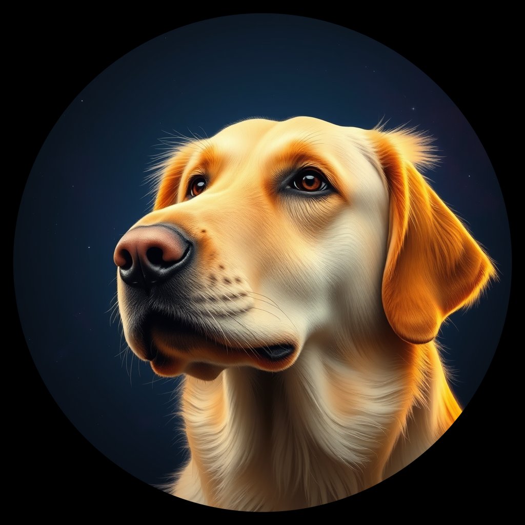 Cosmic medallion portrait of PILOT_grlsMQM8JPPP, a Golden Retriever
