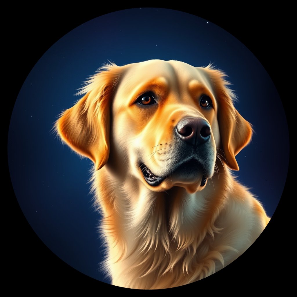 Cosmic medallion portrait of PILOT_grlsNDQY5Y55, a Golden Retriever