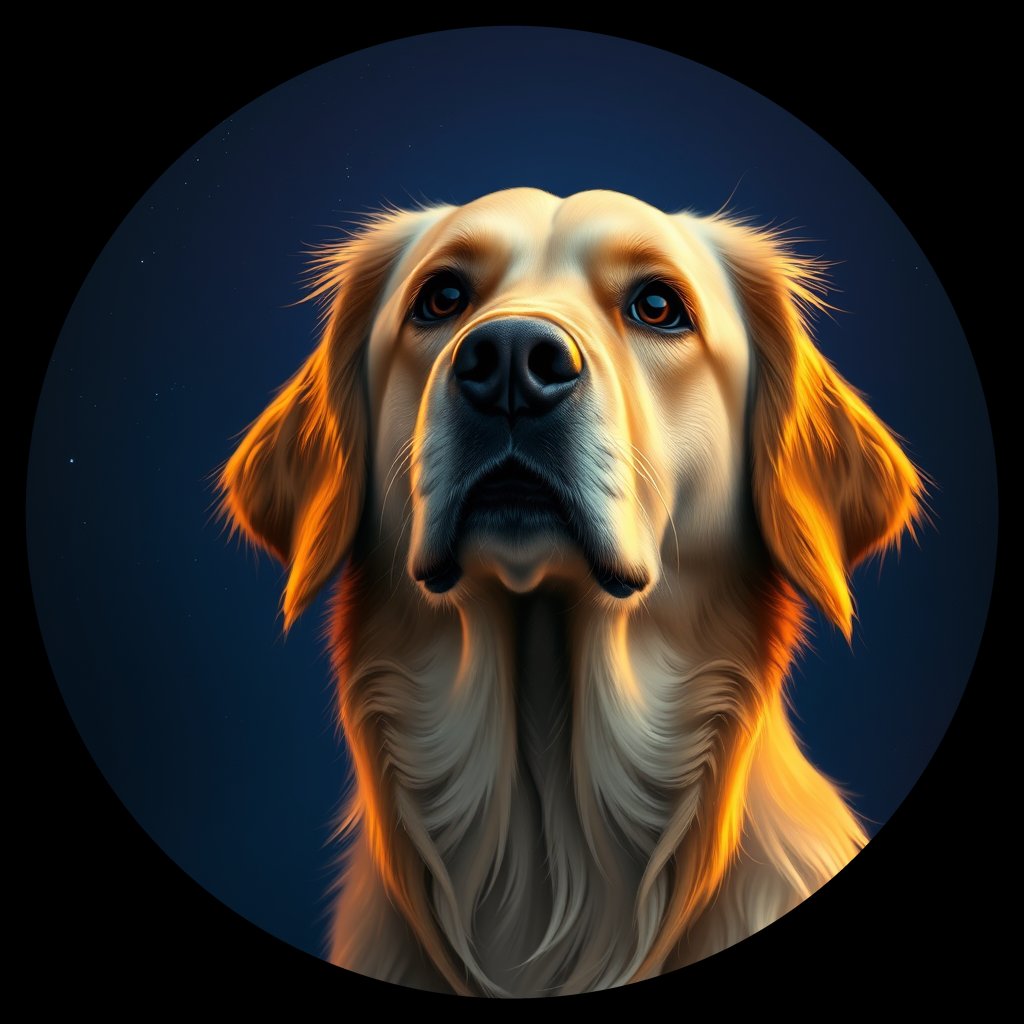Cosmic medallion portrait of PILOT_grlsO5FT0699, a Golden Retriever