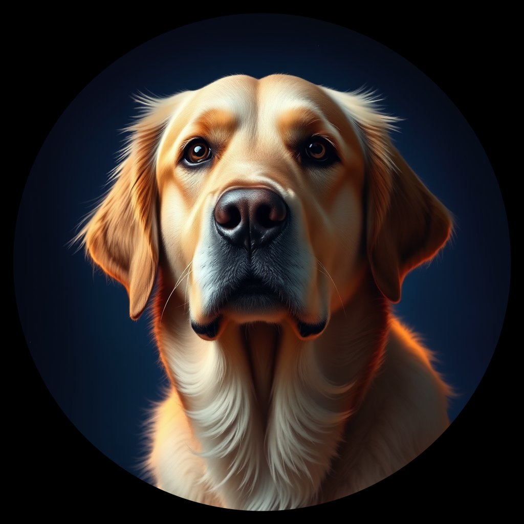 Cosmic medallion portrait of PILOT_grlsPDRIOFQQ, a Golden Retriever