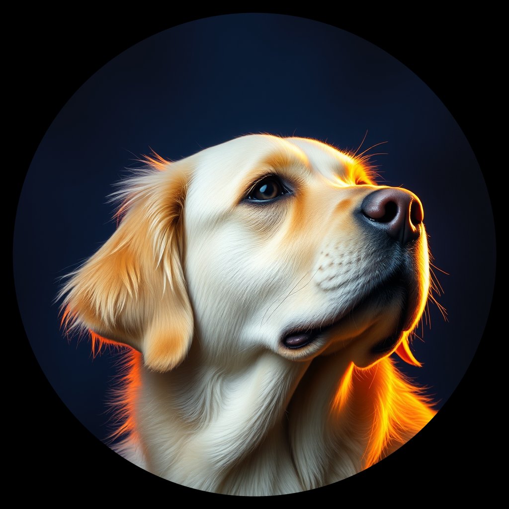 Cosmic medallion portrait of PILOT_grlsPFS0H300, a Golden Retriever