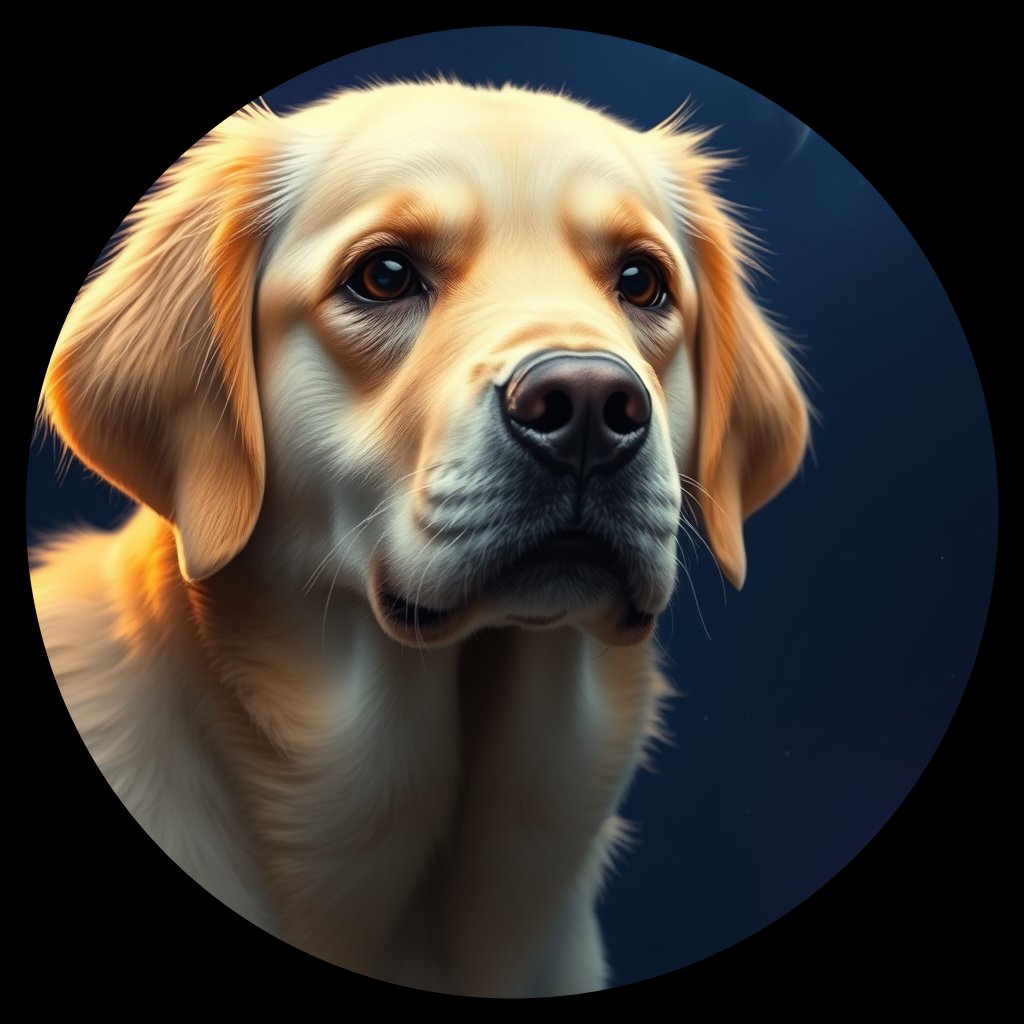 Cosmic medallion portrait of PILOT_grlsPO60V0HH, a Golden Retriever