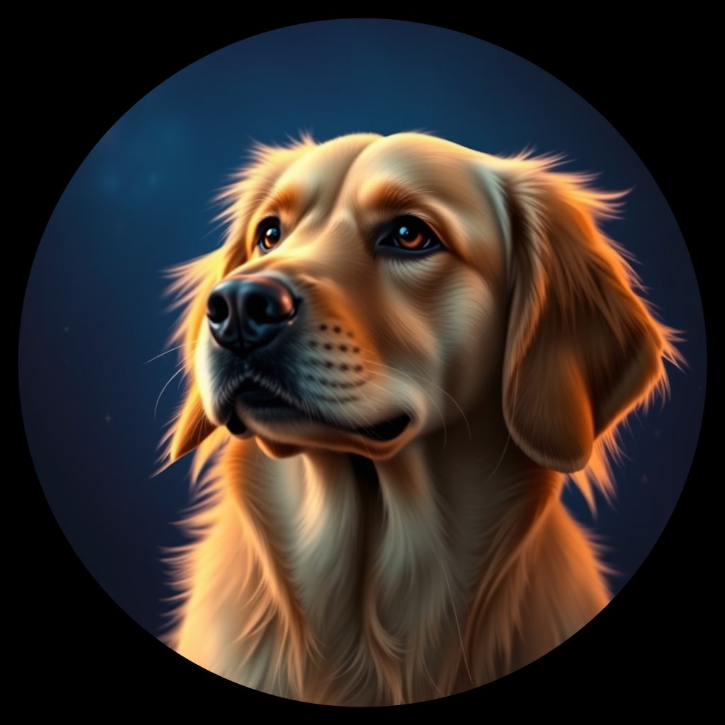 Cosmic medallion portrait of PILOT_grlsPSOP6XOO, a Golden Retriever