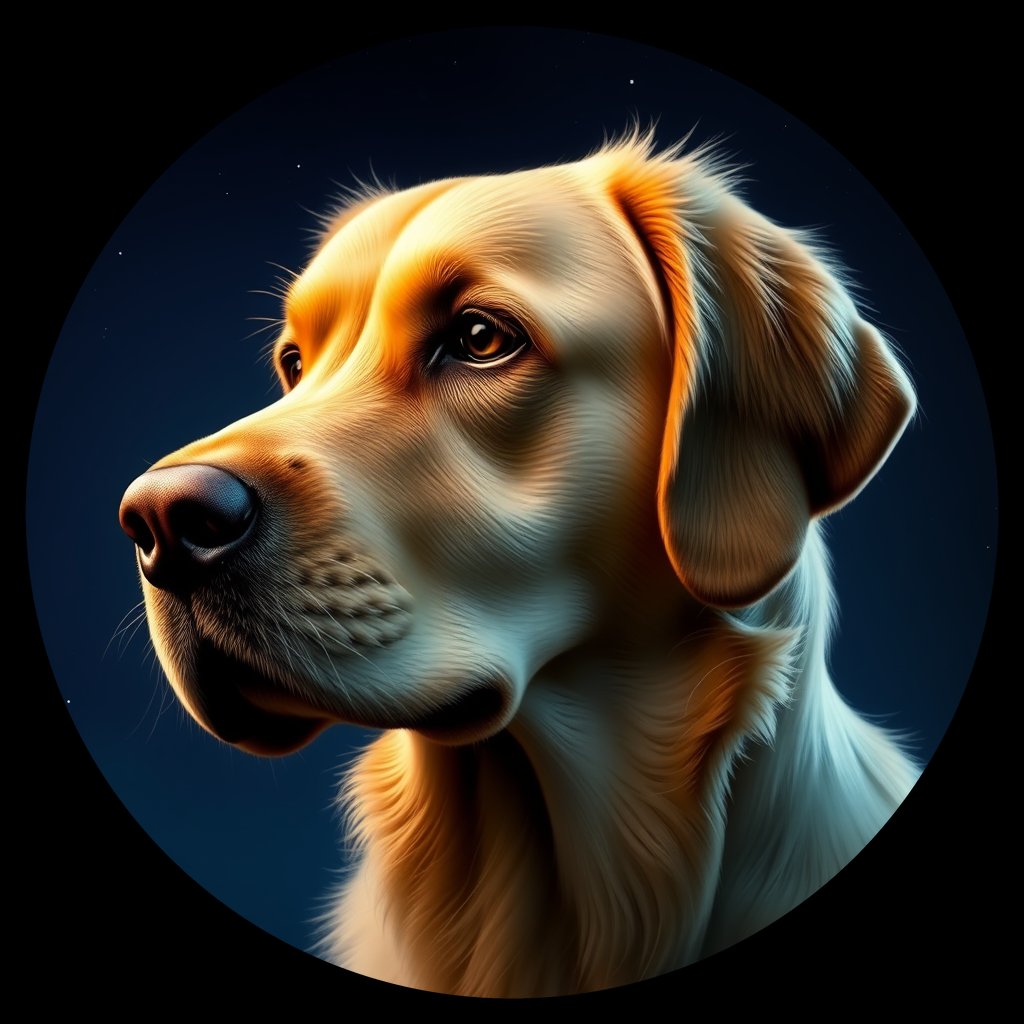 Cosmic medallion portrait of PILOT_grlsPTB4KOYY, a Golden Retriever