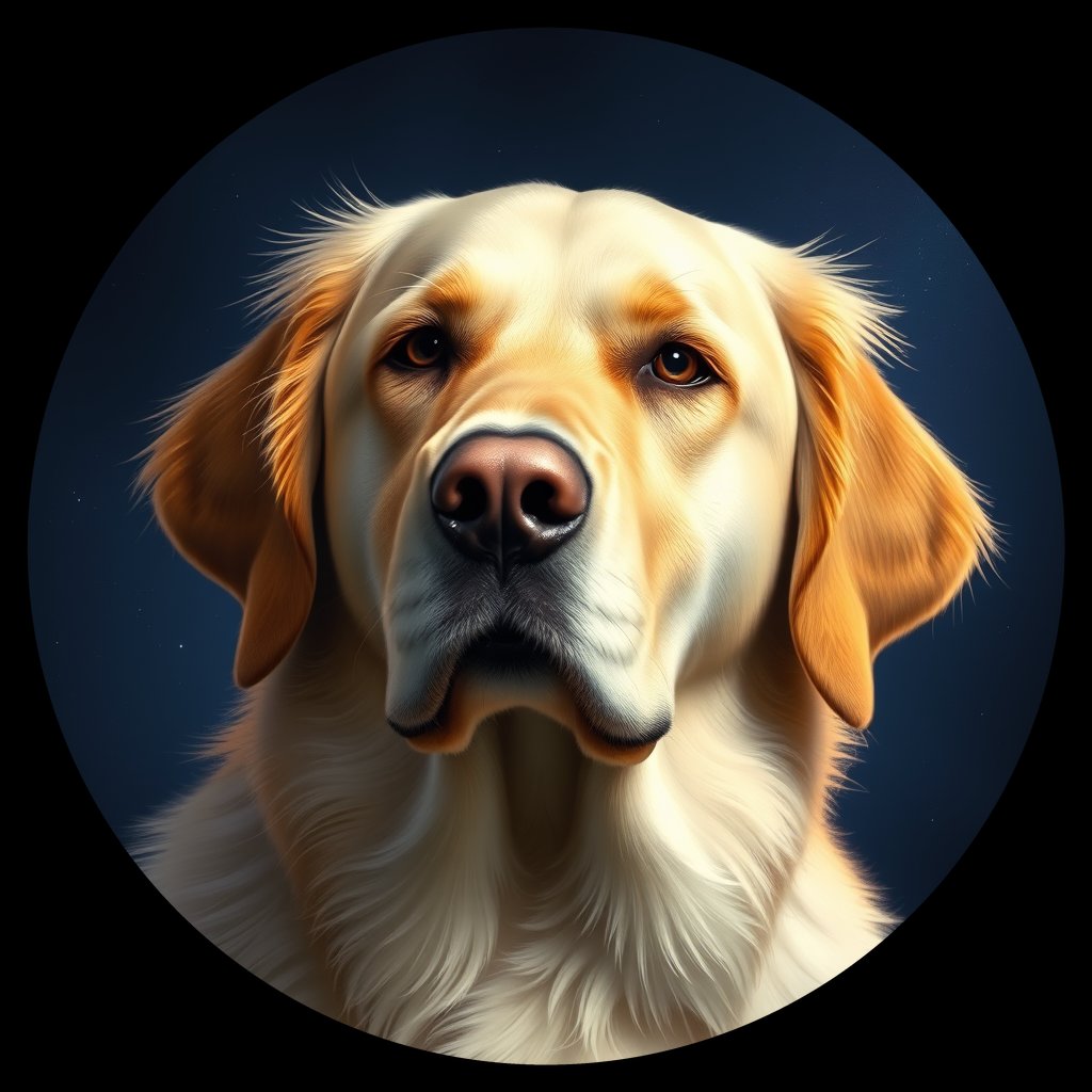Cosmic medallion portrait of PILOT_grlsQHD1888, a Golden Retriever