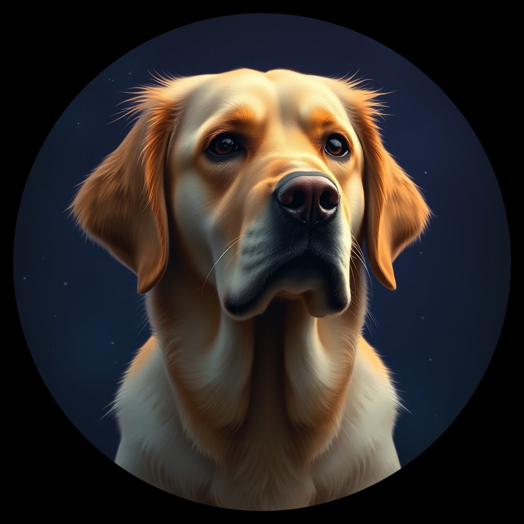 Cosmic medallion portrait of PILOT_grlsQOZ5CYTT, a Golden Retriever