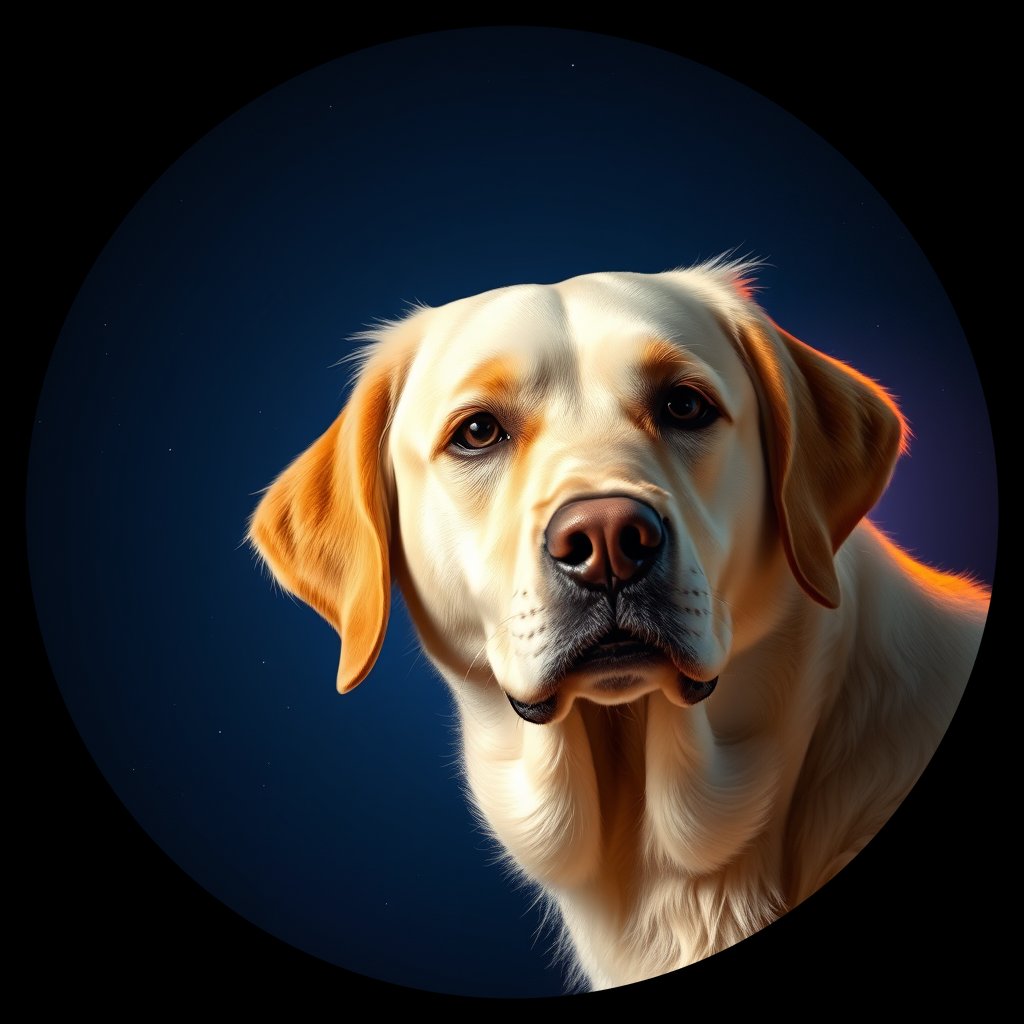 Cosmic medallion portrait of PILOT_grlsRCV90I33, a Golden Retriever
