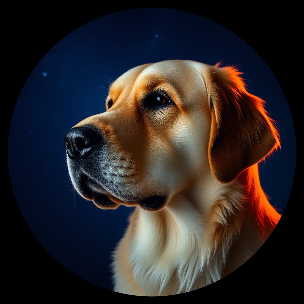 Cosmic medallion portrait of PILOT_grlsRE8UCQWW, a Golden Retriever