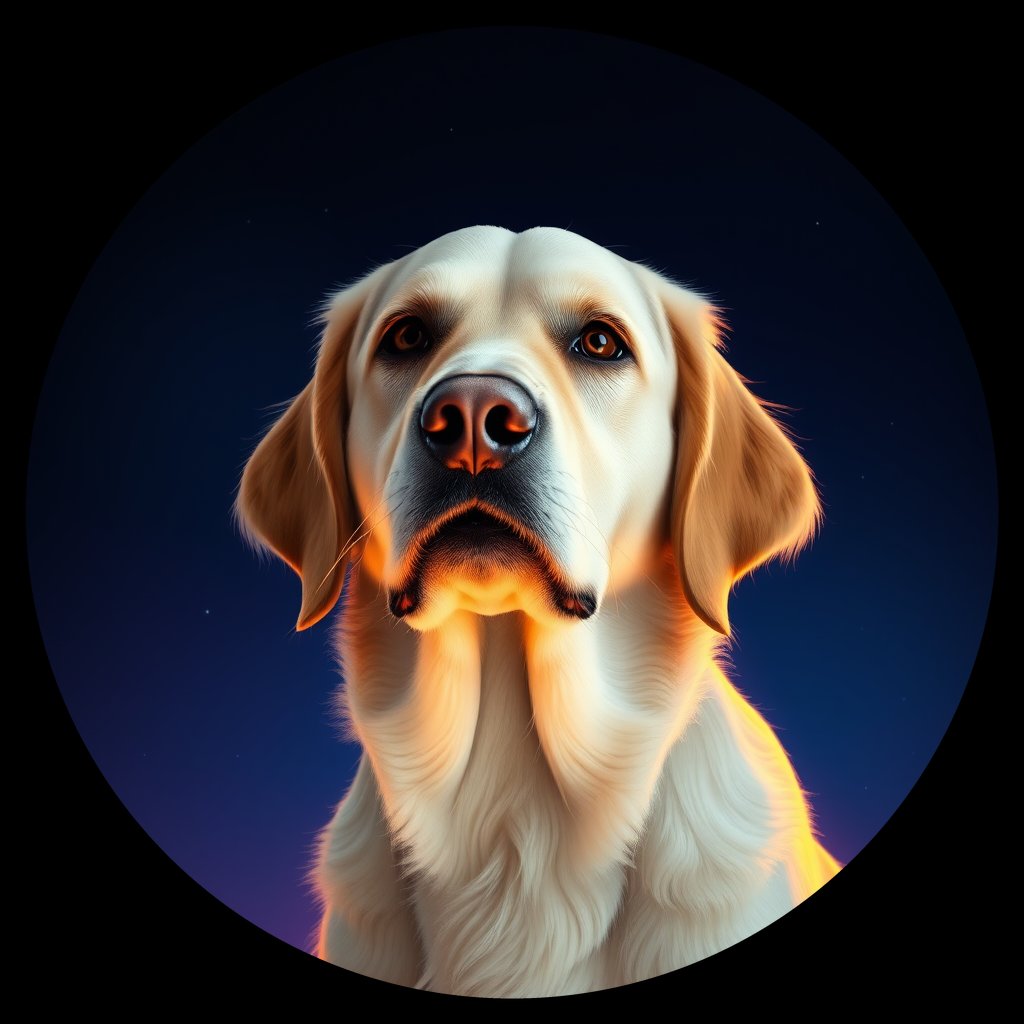 Cosmic medallion portrait of PILOT_grlsRGL7RCUU, a Golden Retriever