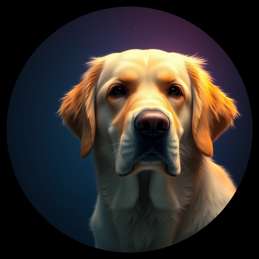 Cosmic medallion portrait of PILOT_grlsRNPT4TKK, a Golden Retriever