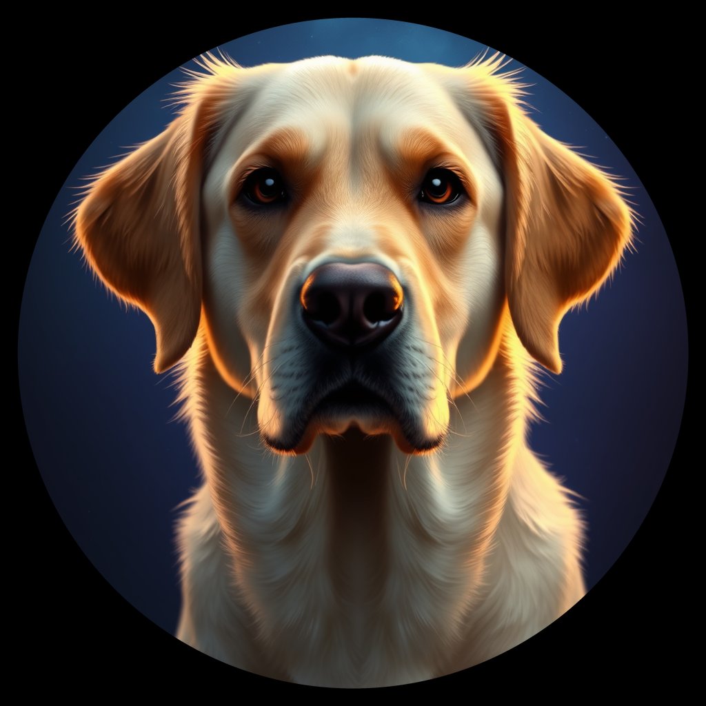 Cosmic medallion portrait of PILOT_grlsS99HCF44, a Golden Retriever