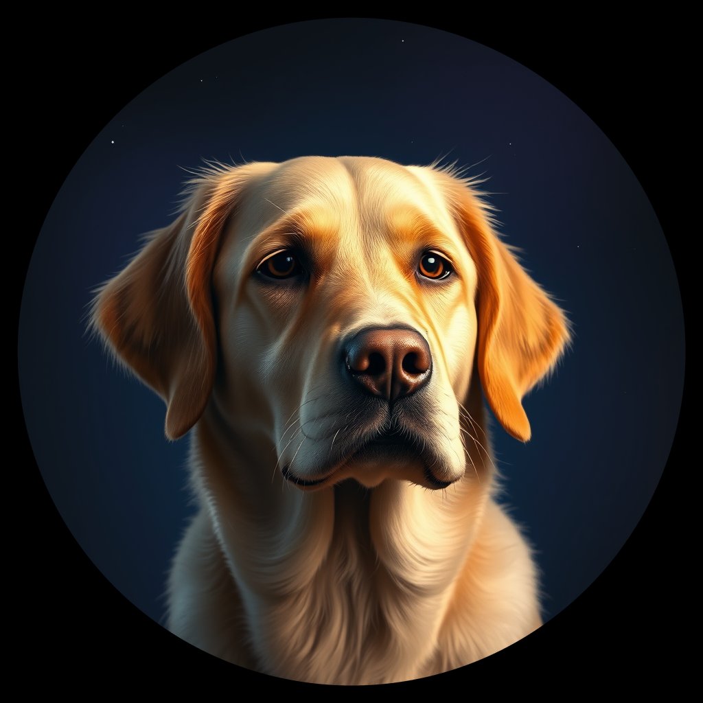Cosmic medallion portrait of PILOT_grlsSZR98S88, a Golden Retriever