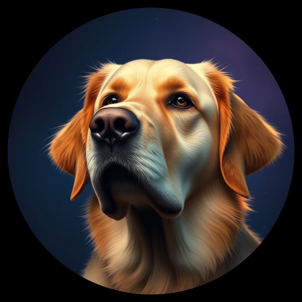Cosmic medallion portrait of PILOT_grlsTGQMBL11, a Golden Retriever