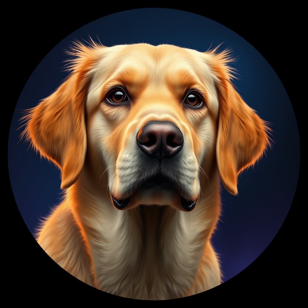 Cosmic medallion portrait of PILOT_grlsTTQ4VJ33, a Golden Retriever