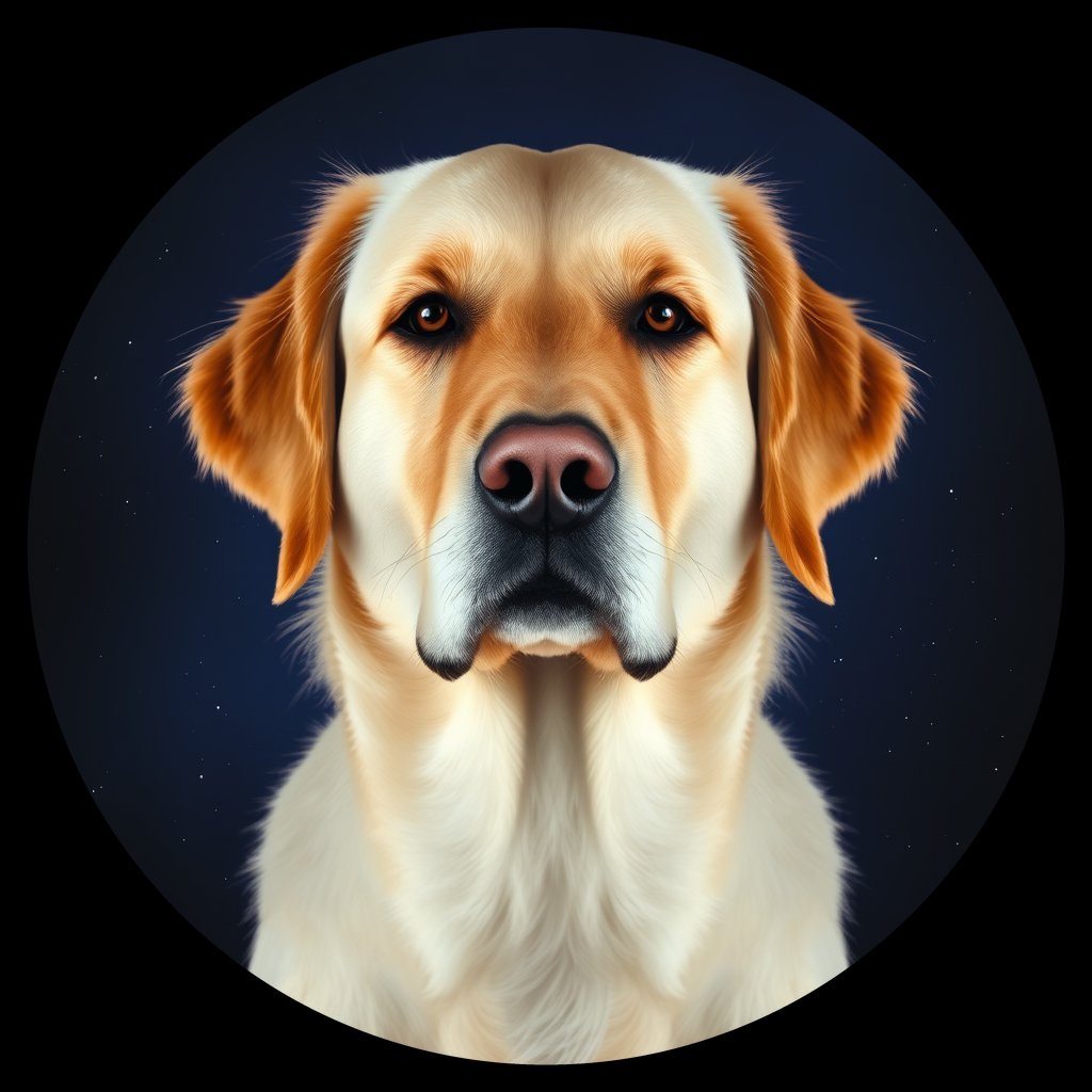 Cosmic medallion portrait of PILOT_grlsTVVWBM66, a Golden Retriever
