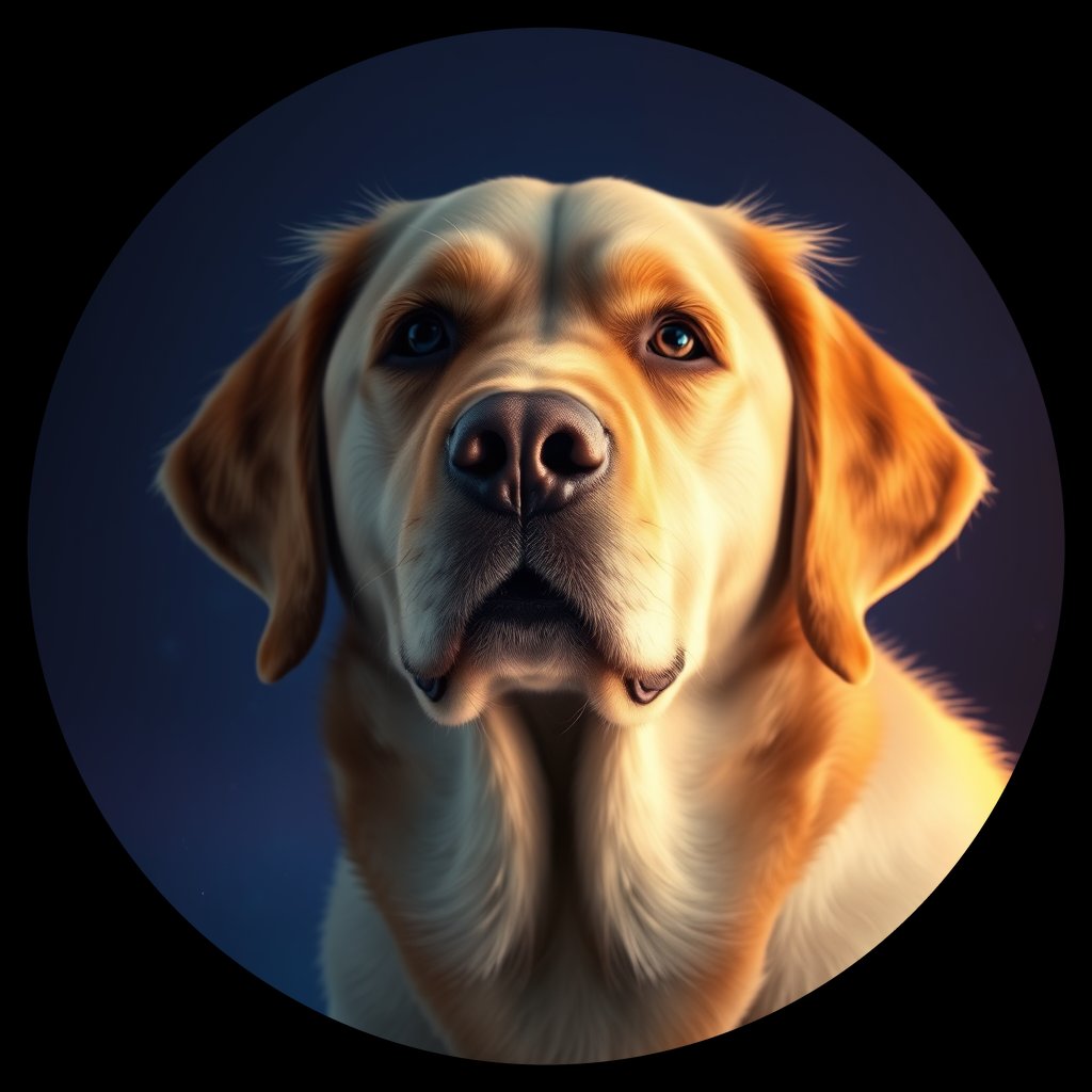 Cosmic medallion portrait of PILOT_grlsUAXKFPVV, a Golden Retriever