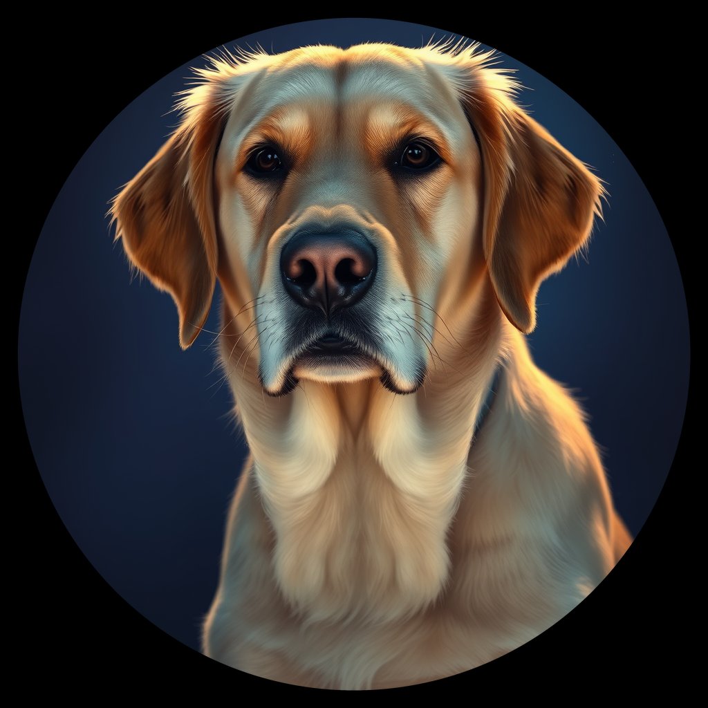 Cosmic medallion portrait of PILOT_grlsWTEQZA99, a Golden Retriever