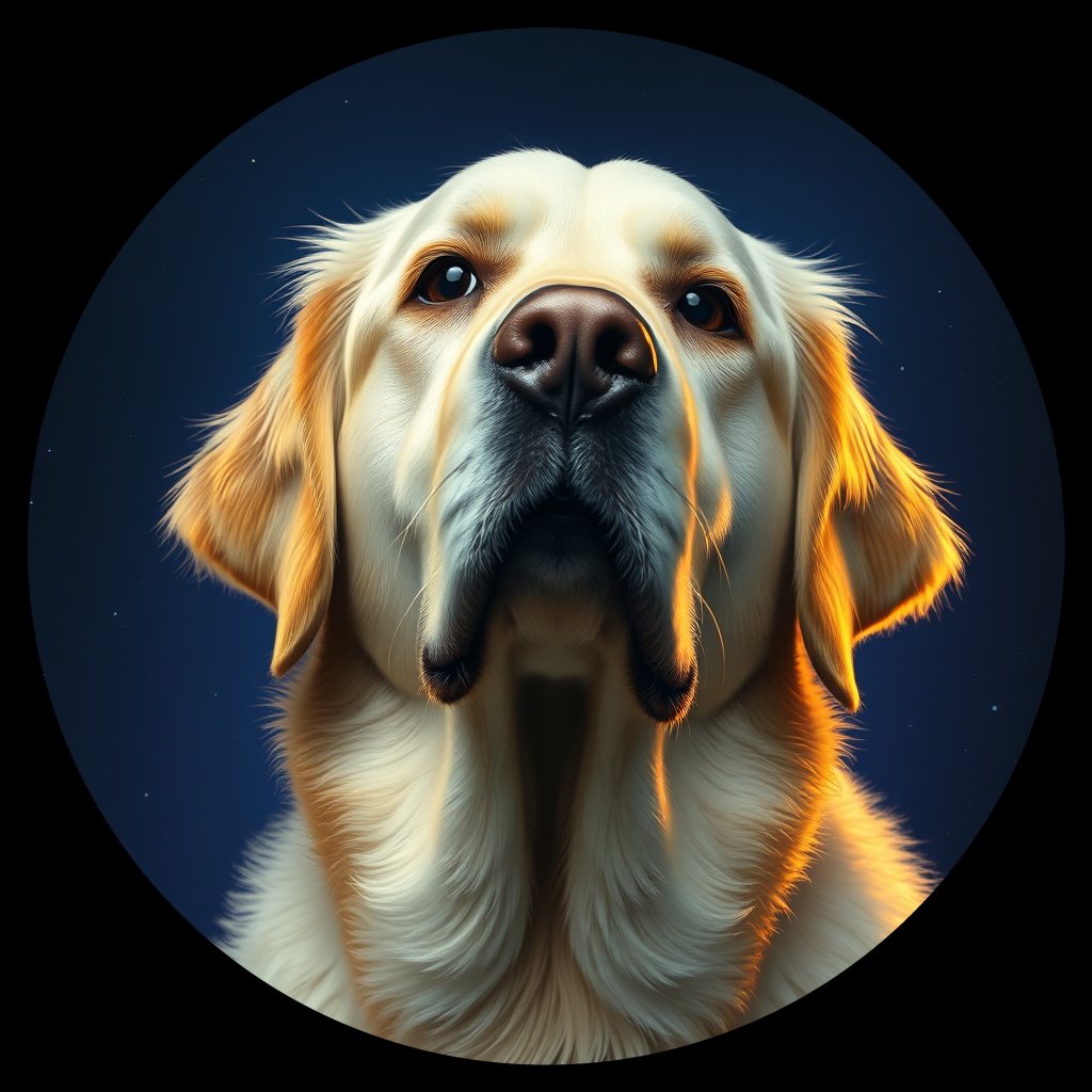 Cosmic medallion portrait of PILOT_grlsWTJCGTOO, a Golden Retriever