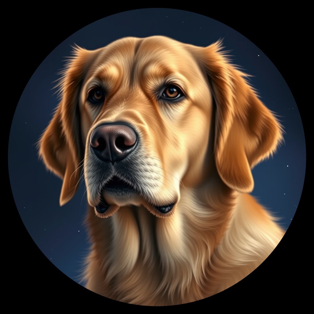 Cosmic medallion portrait of PILOT_grlsWUPSKEZZ, a Golden Retriever