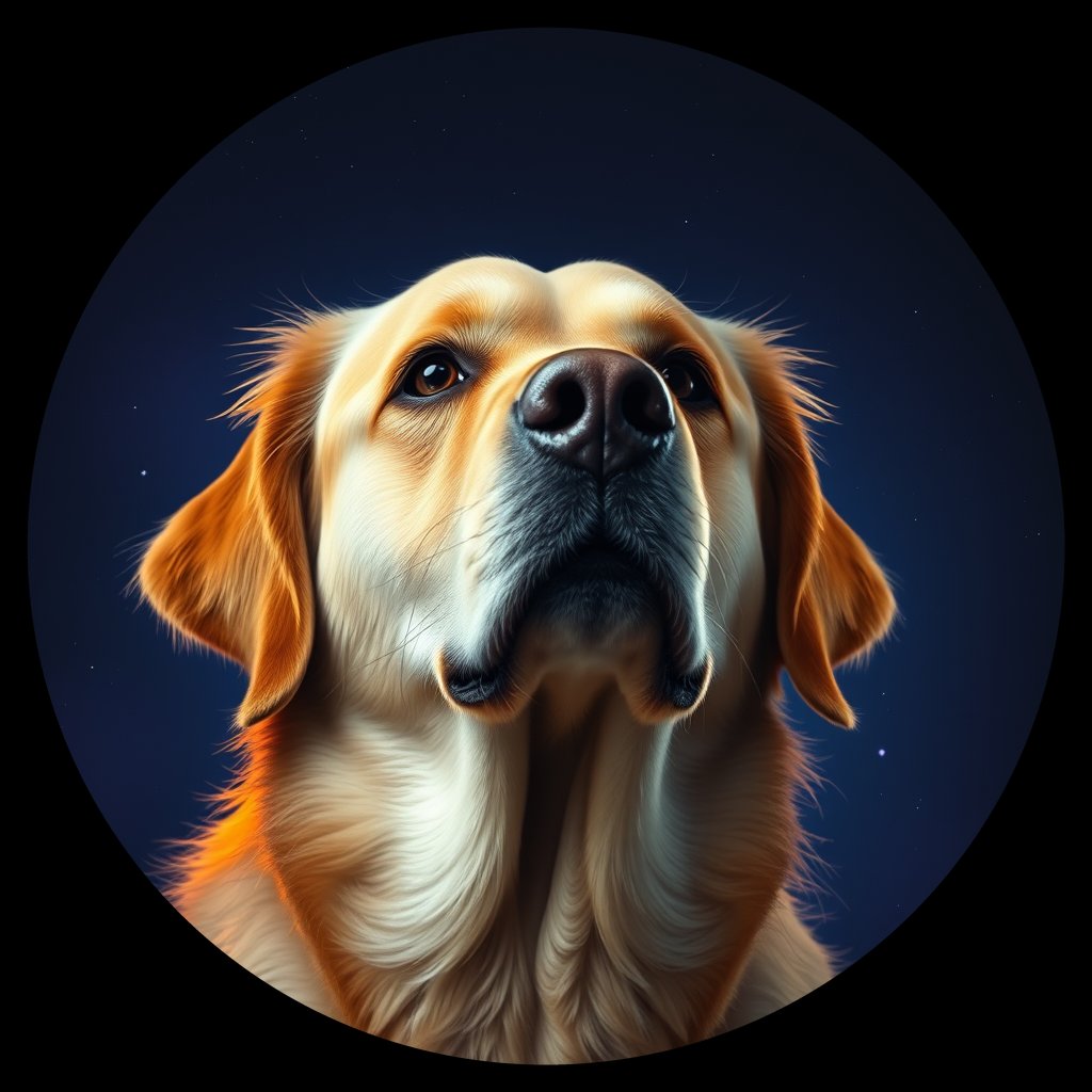 Cosmic medallion portrait of PILOT_grlsXQ3MDDBB, a Golden Retriever