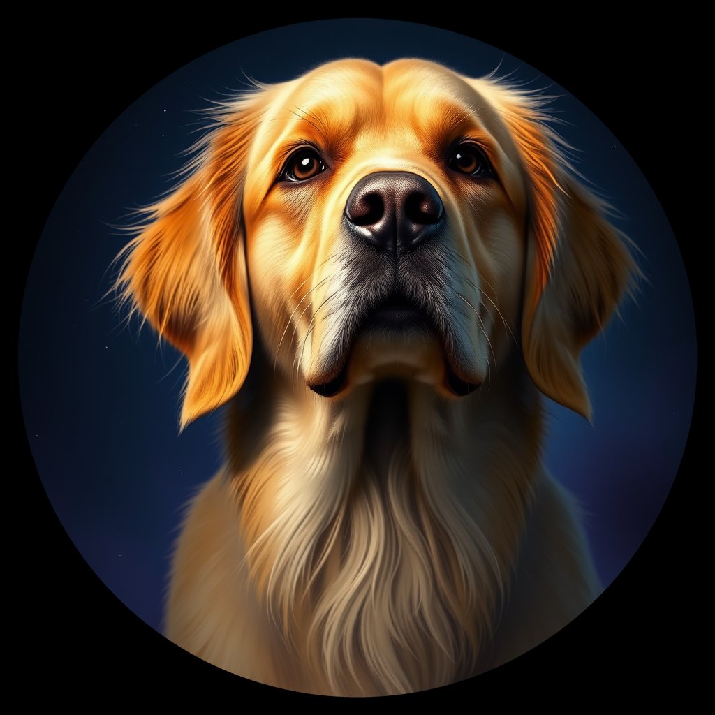 Cosmic medallion portrait of PILOT_grlsY17FYUKK, a Golden Retriever
