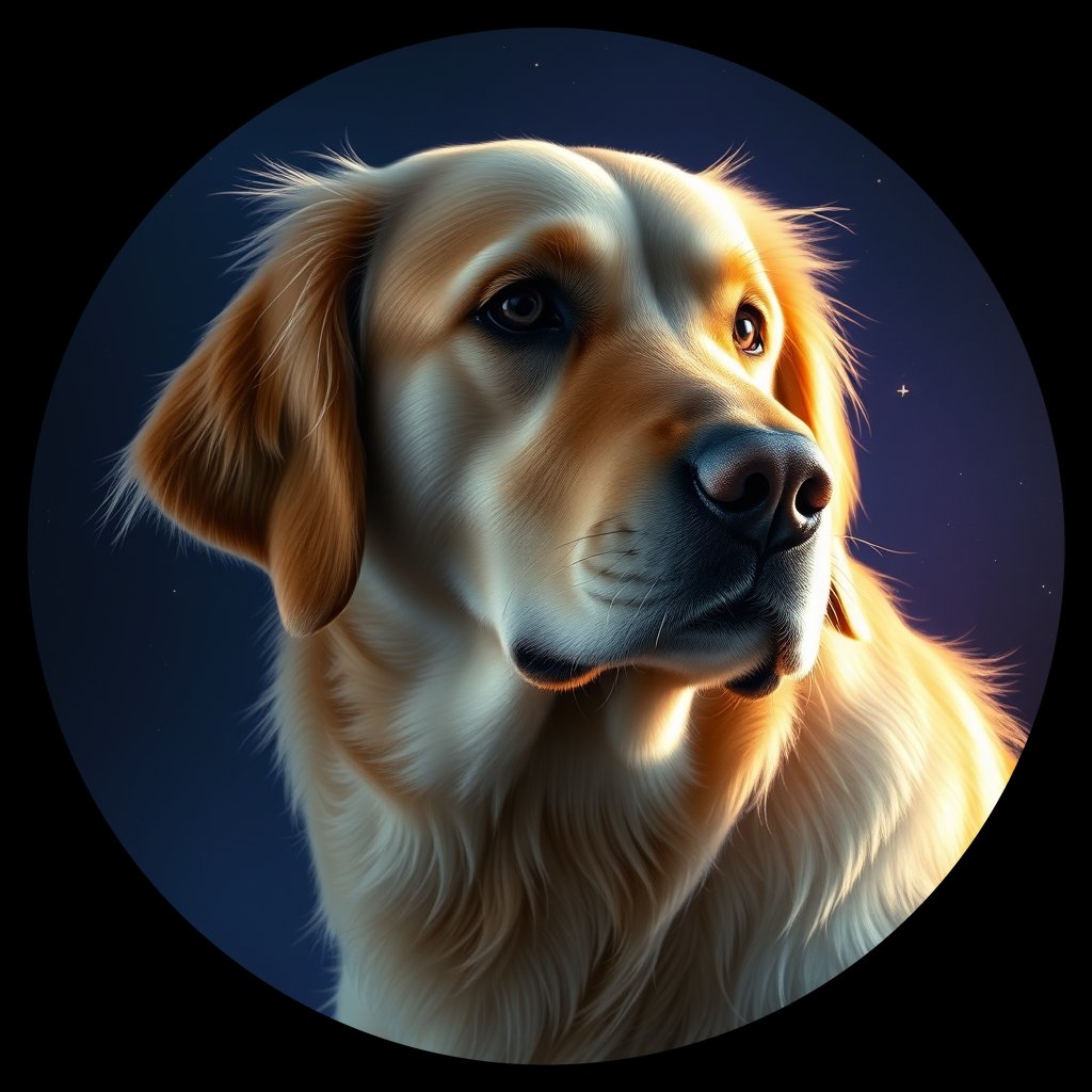 Cosmic medallion portrait of PILOT_grlsYLV0W1GG, a Golden Retriever