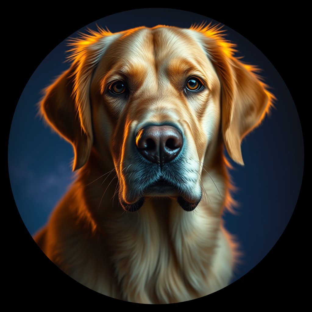 Cosmic medallion portrait of PILOT_grlsYXQ10OHH, a Golden Retriever