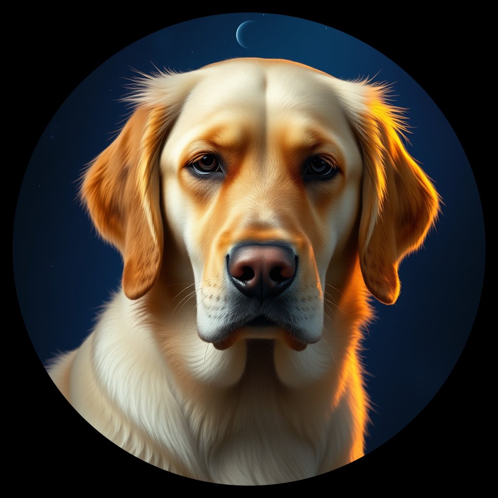 Cosmic medallion portrait of PILOT_grlsYYGBVB22, a Golden Retriever