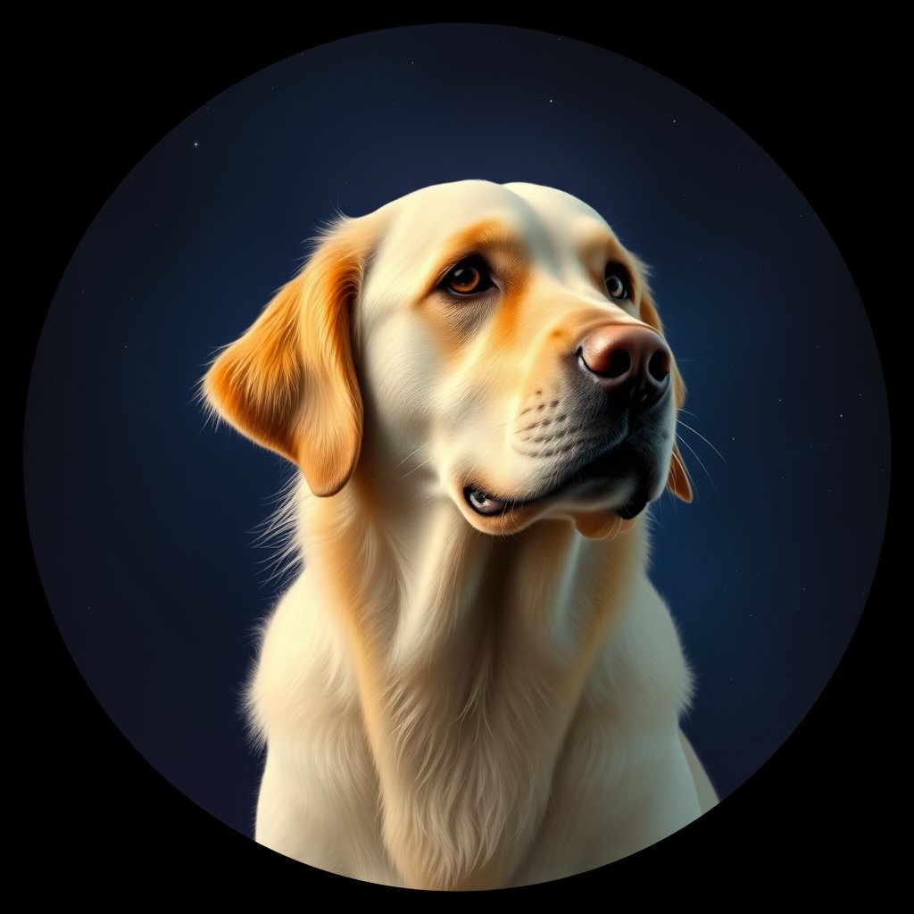 Cosmic medallion portrait of PILOT_grlsZ7KMZN00, a Golden Retriever