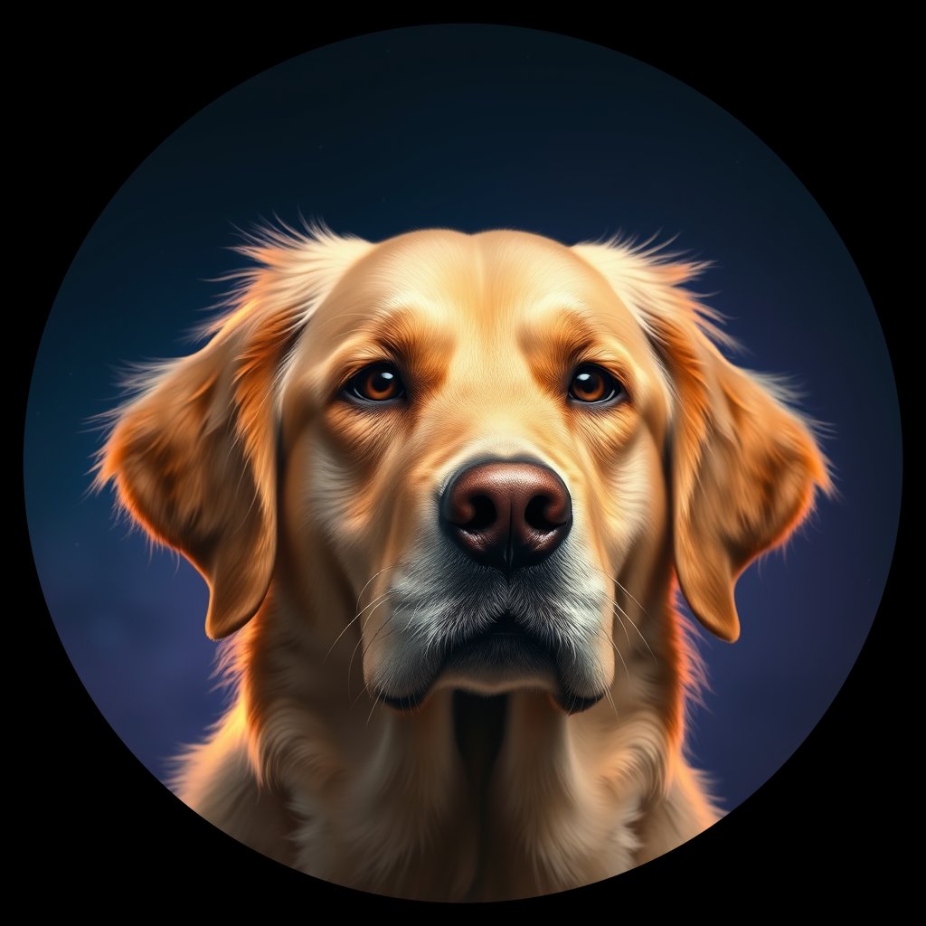 Cosmic medallion portrait of PILOT_grlsZBW8ZKLL, a Golden Retriever