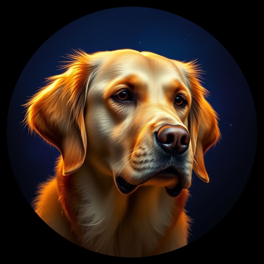 Cosmic medallion portrait of PILOT_grlsZP8YMJXX, a Golden Retriever