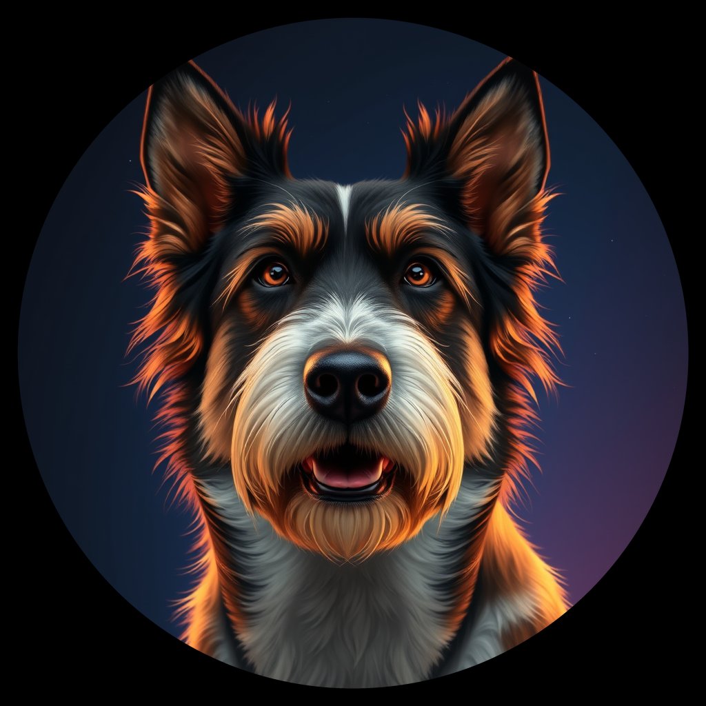 Cosmic medallion portrait of POL_POL_10PL, a Polish Lowland Sheepdog