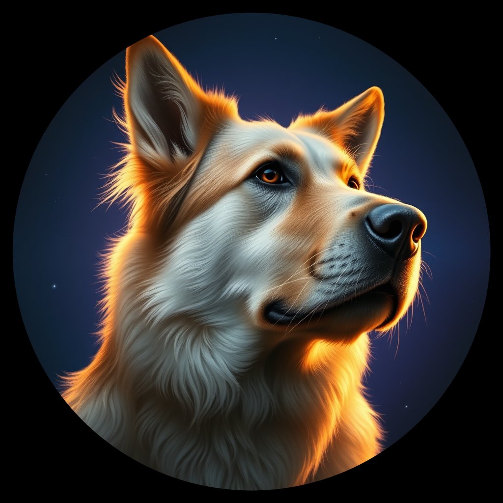 Cosmic medallion portrait of POL_POL_12PL, a Polish Lowland Sheepdog