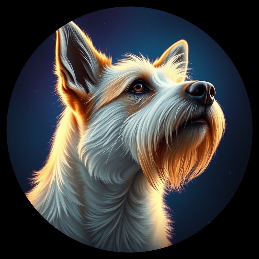 Cosmic medallion portrait of POL_POL_18PL, a Polish Lowland Sheepdog