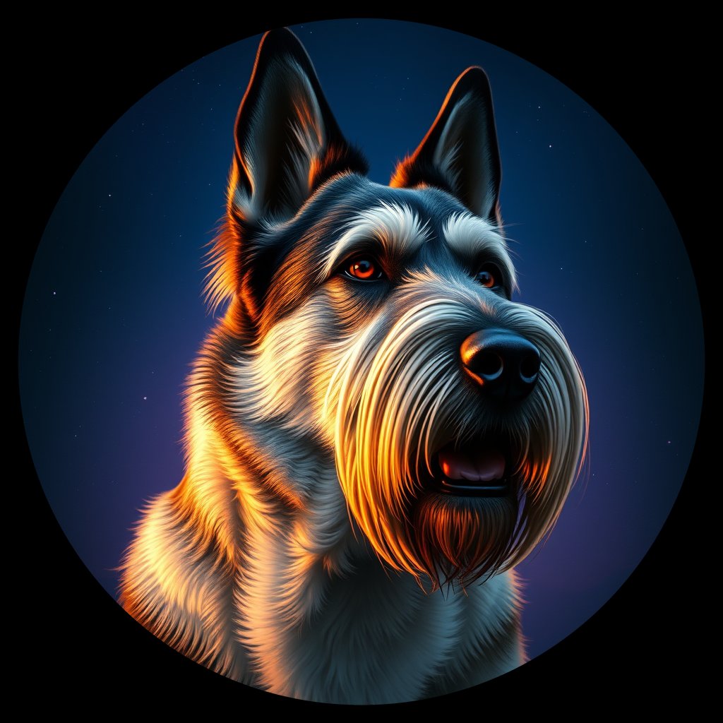 Cosmic medallion portrait of POL_POL_19PL, a Polish Lowland Sheepdog