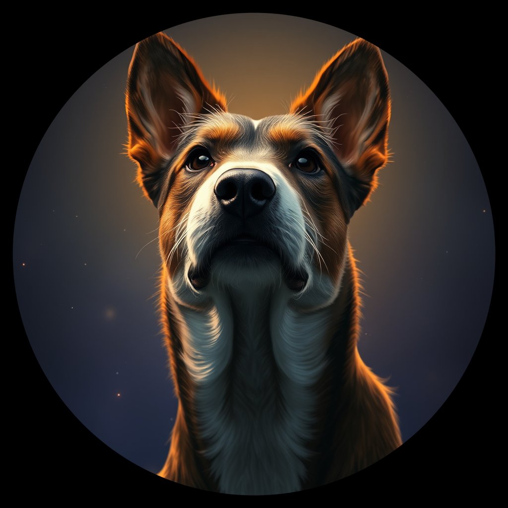 Cosmic medallion portrait of POL_POL_1PL, a Polish Lowland Sheepdog