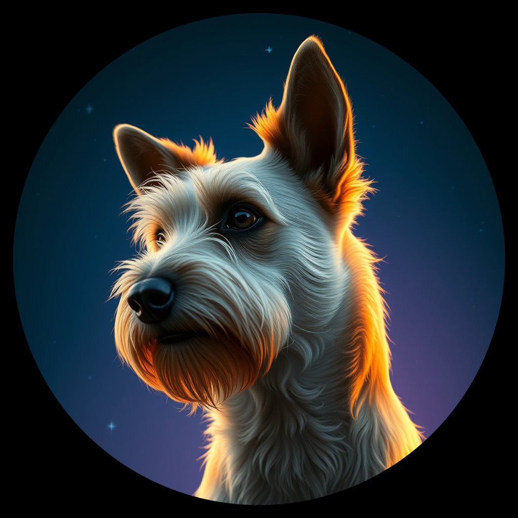Cosmic medallion portrait of POL_POL_2PL, a Polish Lowland Sheepdog