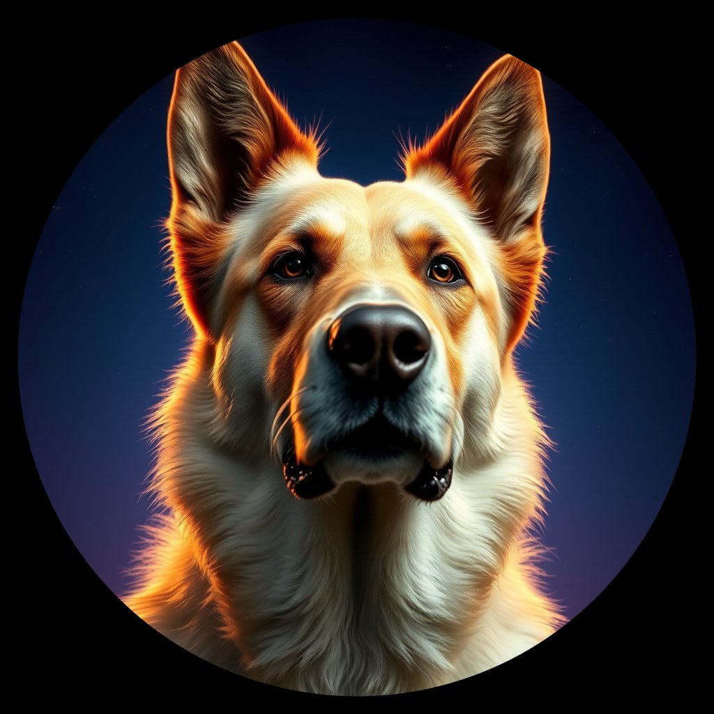 Cosmic medallion portrait of POL_POL_4PL, a Polish Lowland Sheepdog