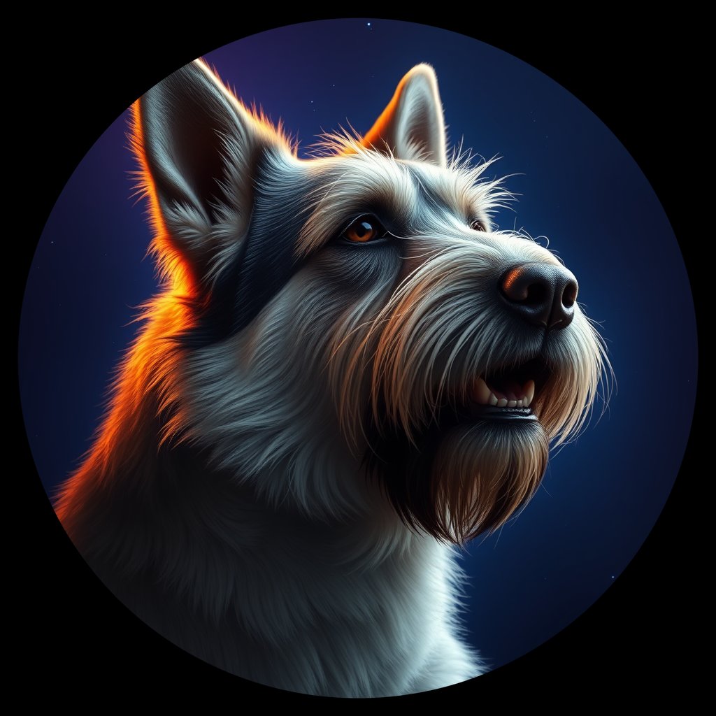 Cosmic medallion portrait of POL_POL_6PL, a Polish Lowland Sheepdog
