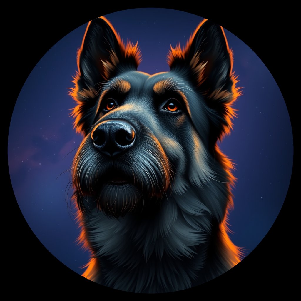 Cosmic medallion portrait of POL_POL_7PL, a Polish Lowland Sheepdog