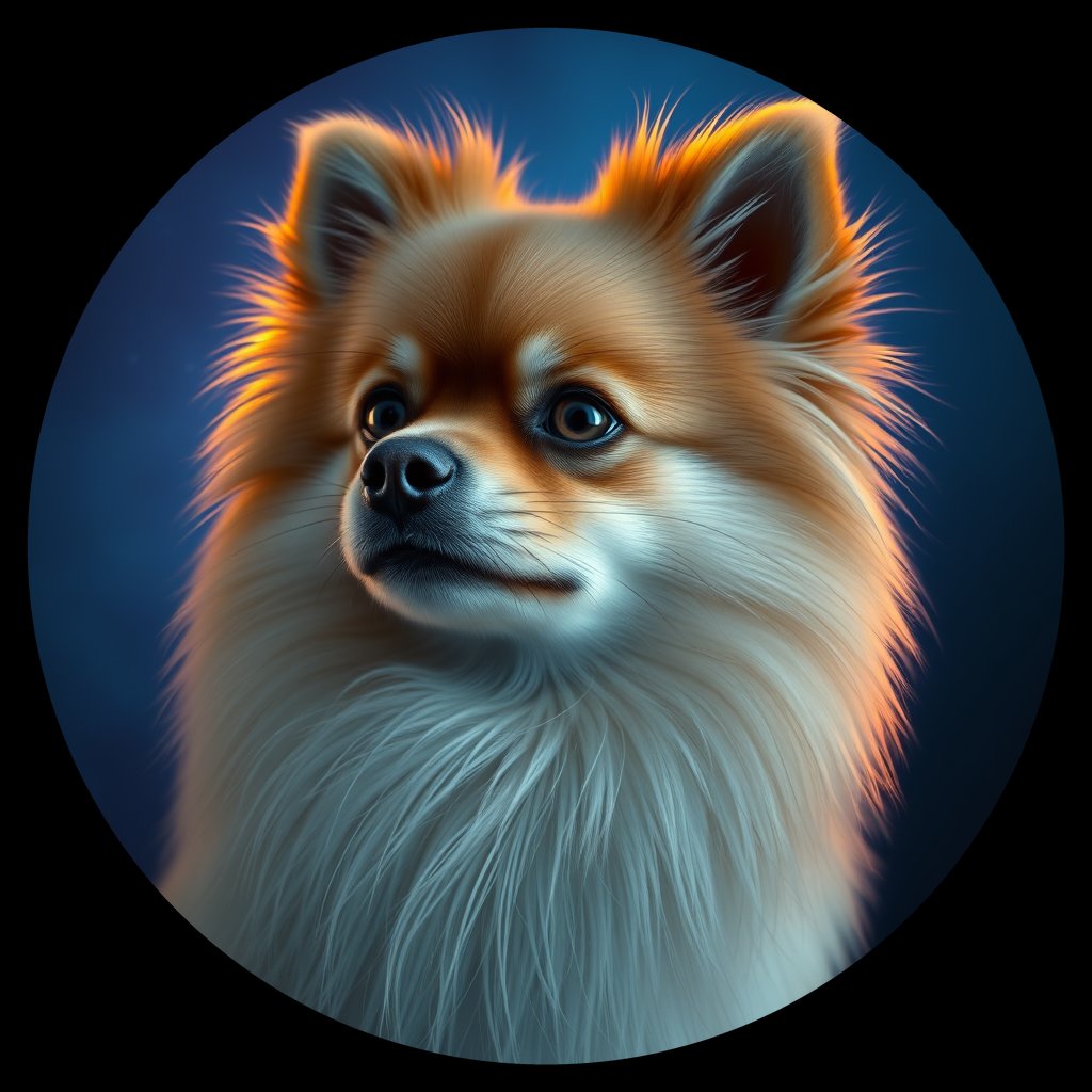 Cosmic medallion portrait of POM_POM_001235, a Pomeranian