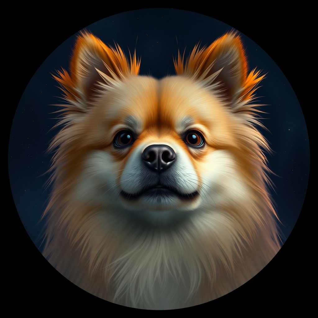 Cosmic medallion portrait of POM_POM_001271, a Pomeranian