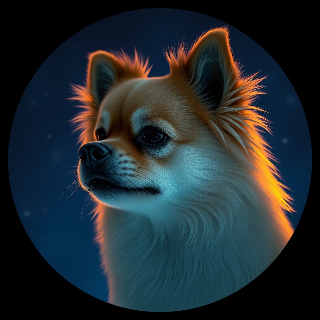 Cosmic medallion portrait of POM_POM_006421, a Pomeranian