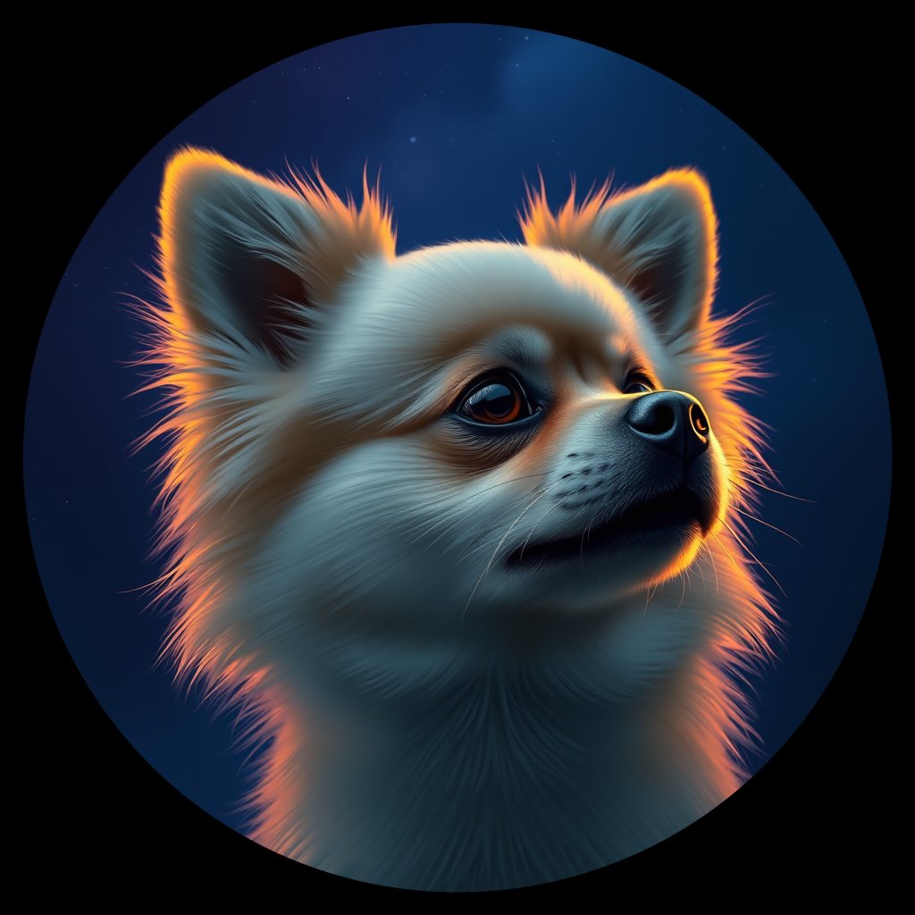 Cosmic medallion portrait of POM_POM_006435, a Pomeranian