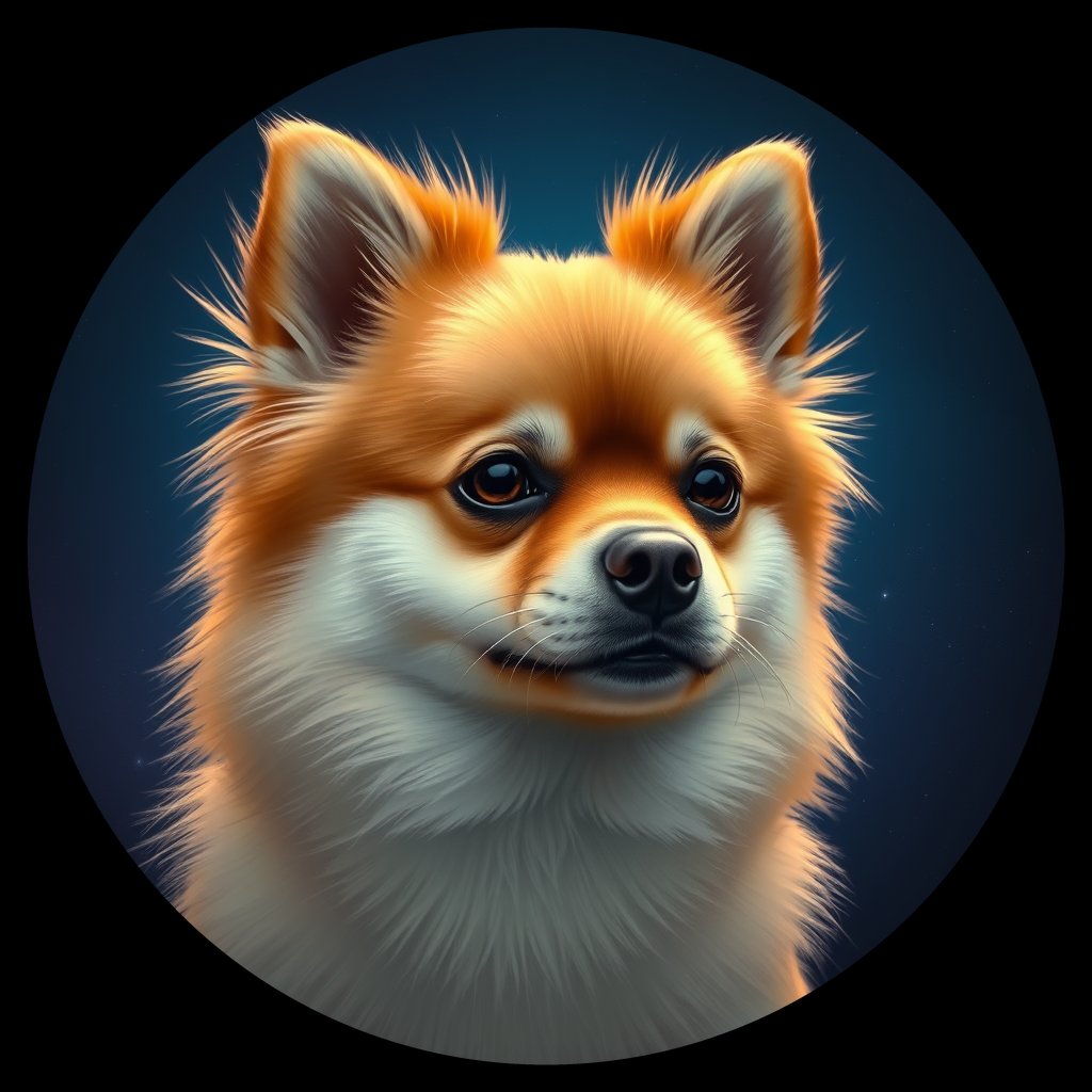 Cosmic medallion portrait of POM_POM_008520, a Pomeranian