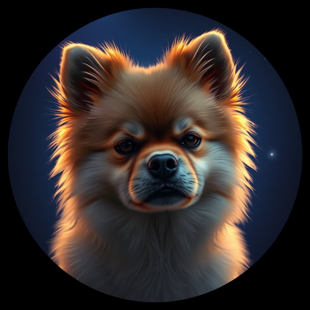 Cosmic medallion portrait of POM_POM_008521, a Pomeranian